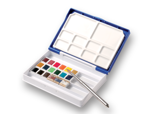 Holbein Artist's Watercolors Set of 36 Half-Pans with Brush (Palm Box Plus)  PN698